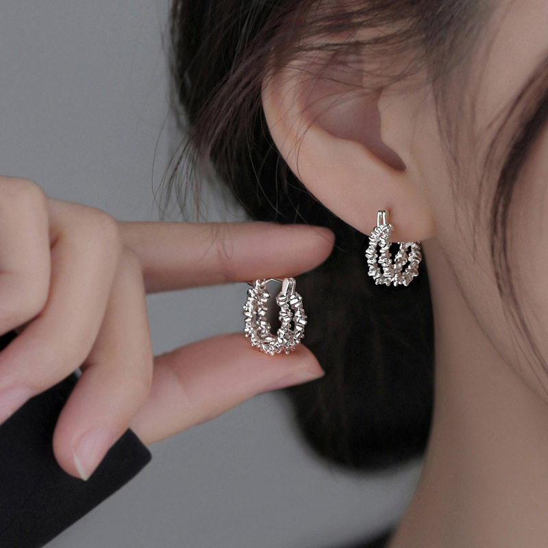 双层碎银子银耳环925银针女2026新款精致百搭耳扣时尚高级感耳饰,饰品/流行首饰/时尚饰品新,银饰耳饰,淘宝优惠券,粉丝福利购,淘宝优惠卷