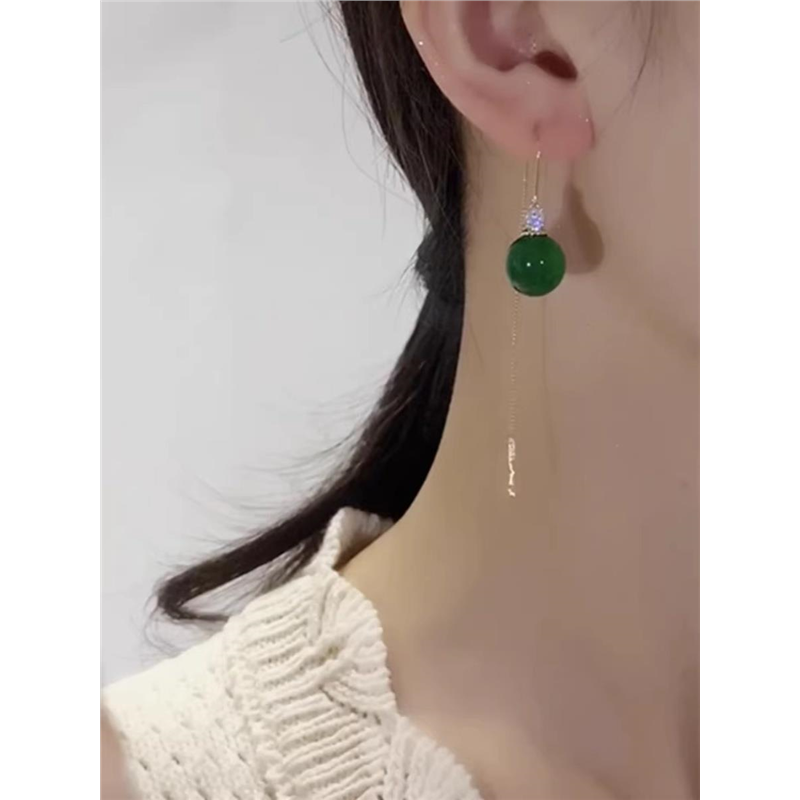 绿色猫眼耳线耳环999纯银针