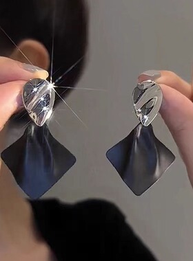 2025新款潮黑色撞色耳环999银针气质高级感耳坠轻奢时尚耳饰防过