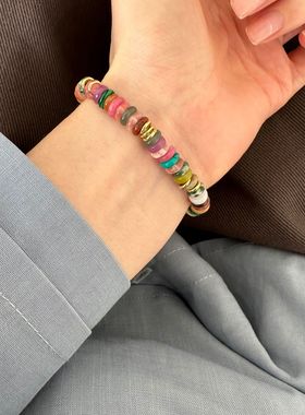 国风925纯银寿山石蓝东陵粉晶手链女简约手工设计天然石串珠手串