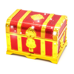 女孩玩具收纳箱红色镀金首饰收纳盒硬币零钱储蓄百宝箱公主藏宝盒
