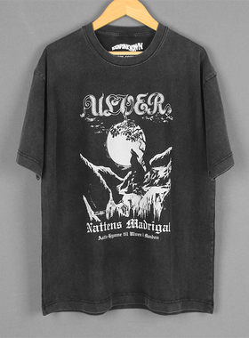 Ulver短袖暗黑民谣乐队小众水洗印花纯棉黑夜狼头美式宽松男女T恤
