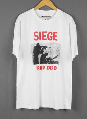 Siege Drop Dead欧美硬核朋克乐队小众纯棉白色短袖夏季印花男T恤