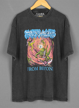 TIABS死亡金属短袖Massacre From Beyond复古水洗落肩纯棉男T恤
