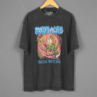 Beyond复古水洗落肩纯棉男T恤 From TIABS死亡金属短袖 Massacre