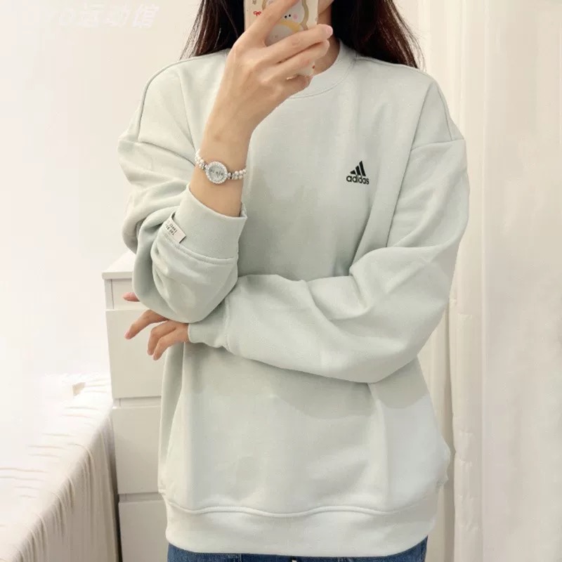 阿迪达斯卫衣男女同款秋冬加绒保暖针织圆领休闲套头衫IB2714