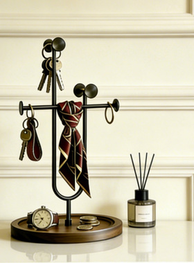 实木装饰摆件挂架桌面钥匙收纳架入门玄关置物架高级木质首饰托盘