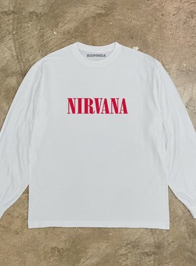 BOPINDA美式复古Nirvana摇滚乐队长袖T恤男宽松Grunge风字母印花