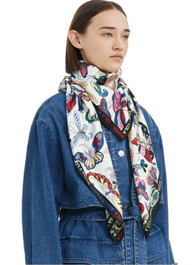 BIMBA Y LOLA 小众海洋动物主题大尺寸防晒 海边披肩纱巾仿真丝巾