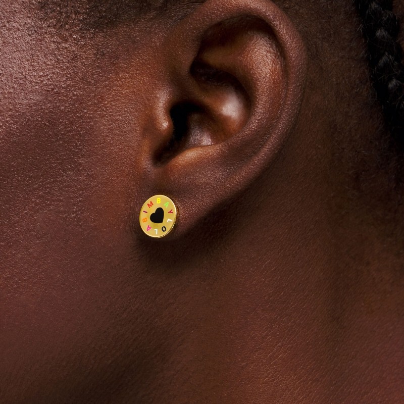 西班牙潮流牌bimba y lola字母黑色圆形金色logo合金属简约耳钉