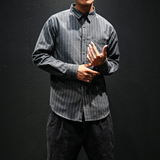 学生潮流休闲长袖条纹衬衫四季男士衬衣日系灰墙CS816*-P35，男装衬衫，电商A128