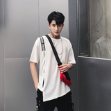 潮复古短袖T恤男潮贴布青少年美式纯棉大码男木板风T913-P35，男装T恤，电商A128