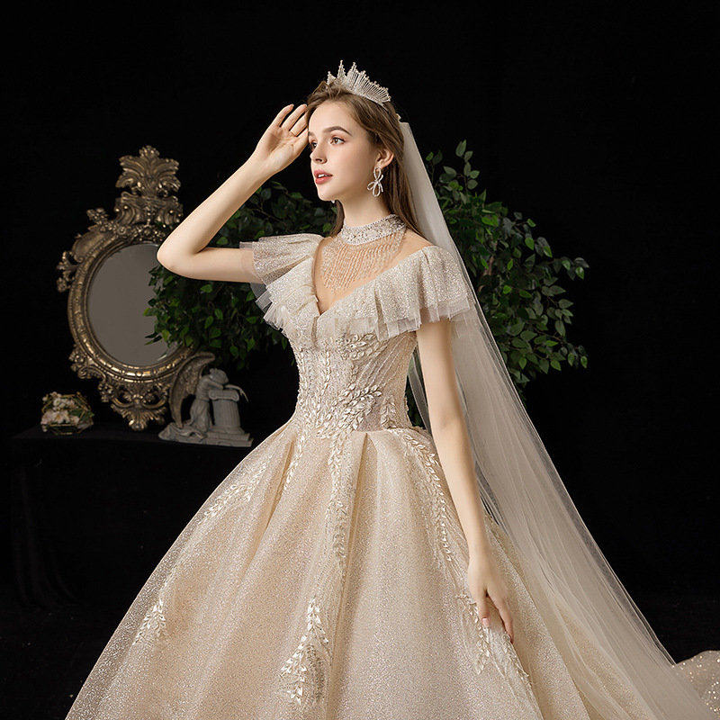 星空婚紗禮服2019新款新娘立領顯瘦豪華奢侈森系超仙夢幻公主拖尾在類目 女裝/女士精品, 婚紗/旗袍/禮服, 婚紗中 - 來自Buy2taobao.com提供專業的淘寶代購服務