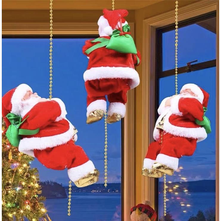 会爬的圣诞老人爬梯爬杆绳子珠帘电动玩具玩偶儿童礼物圣诞装饰品