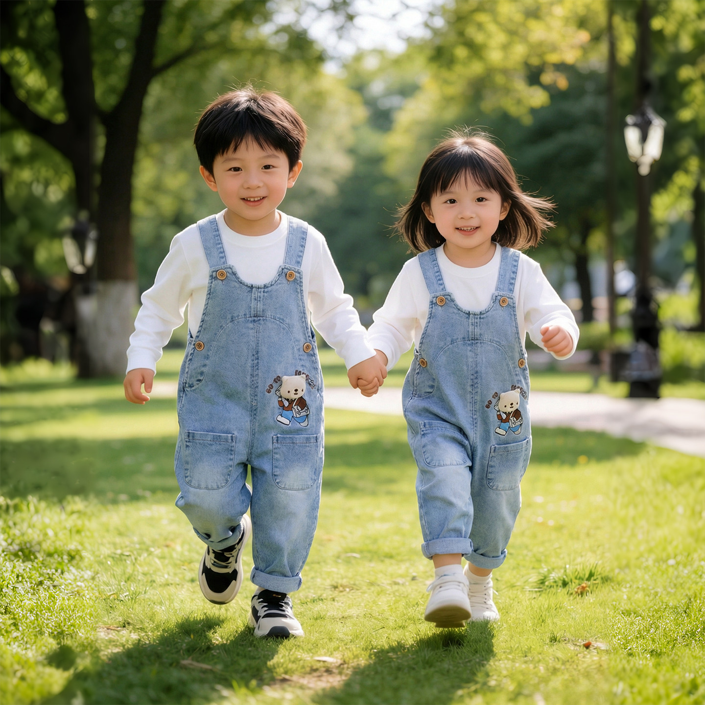 2026新款春秋宝宝背带裤男童女童时尚长裤儿童牛仔背带裤外出潮款