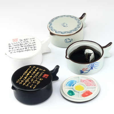 光祖陶瓷带盖墨池文房四宝三件套