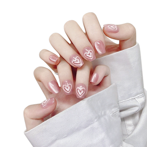 云皙粉桃爱心猫眼纯手工美甲穿戴甲新年款2024成品高级感指甲贴片