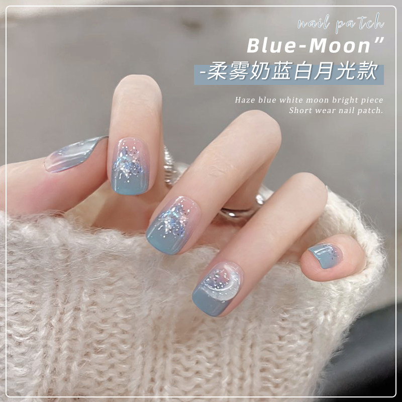 云皙手工穿戴甲2023新款雾霾蓝美甲成品高级感短款穿戴式指甲贴片