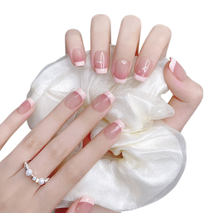 云皙草莓奶盖穿戴甲短款高级感指甲贴片秋冬法式裸色手工成品美甲