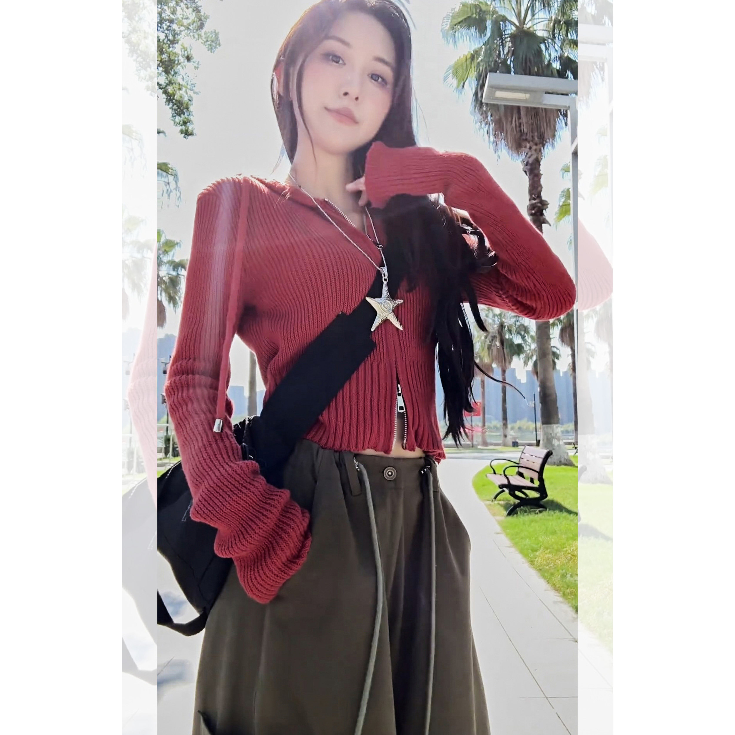 高级感毛衣女款秋冬2025新款超好看针织上衣连帽巨好看拉链外套女