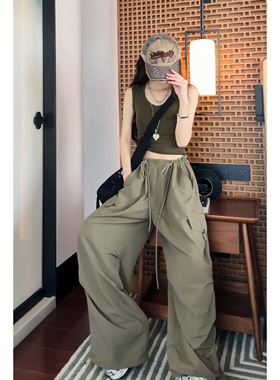 军绿色工装裤女春夏季2026新款巨好看宽松休闲裤伞兵速干直筒长裤