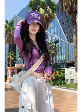 紫色上衣女长袖春秋2026新款薄款辣妹穿搭巨好看修身T恤女假两件