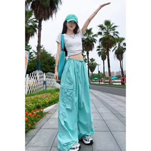 裤子女夏薄荷绿速干裤女夏薄款2026新款三伏天轻薄女裤工装休闲裤