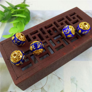 藏饰珐琅六字真言景泰蓝手链散珠隔珠圆珠DIY手串佛珠饰品配件