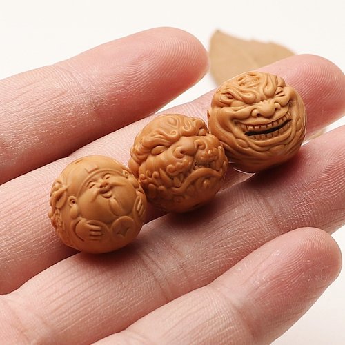 天然猴头桃核雕刻正圆唐狮龙财神恶僧单颗籽顶珠配珠diy搭配手串