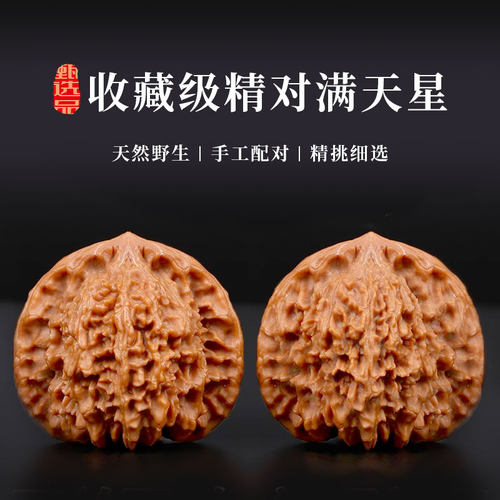 野生核桃文玩满天星狮子头核桃手把件男密纹扎手把玩文玩核桃古玩