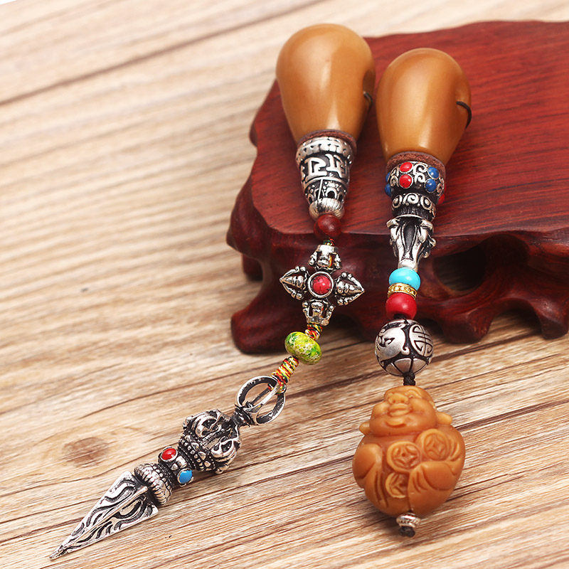 热销佑善阁精工水滴型风化象牙果三通佛头金刚杵背云坠菩提根DIY