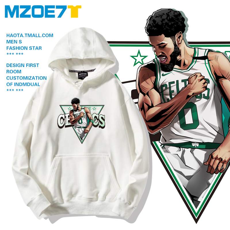 手绘人物0号塔图姆卡通印花卫衣凯尔特人篮球队服秋冬宽松棉外套