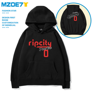 开拓者队利拉德篮球服纯棉连帽卫衣运动训练队服宽松休闲上衣外套