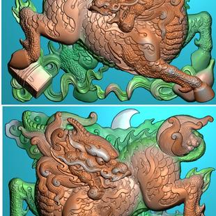 精雕图 浮雕图 BMP JDP格式 深雕一对扫描单麒麟横屏