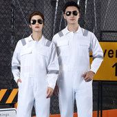 汽修船员工人反光条劳保服定制 男连体工装 纯棉长袖 连体工作服套装