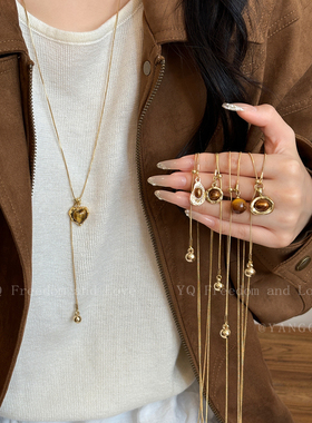 太阳花爱心虎眼石项链女复古美拉德长款毛衣链轻奢高级感秋冬配饰