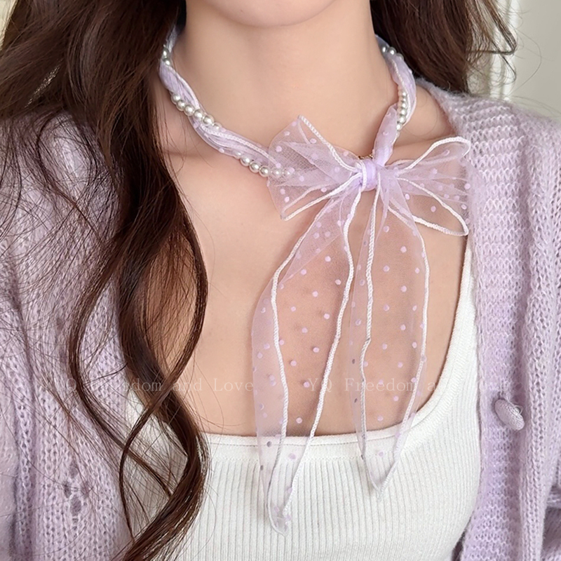 纯色蕾丝纱巾长条丝巾女夏天高级感薄款系带项链系脖护颈领巾围脖