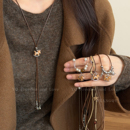 秋冬木质小马虎眼石项链女复古本命年马上有钱毛衣链高级长款 配饰