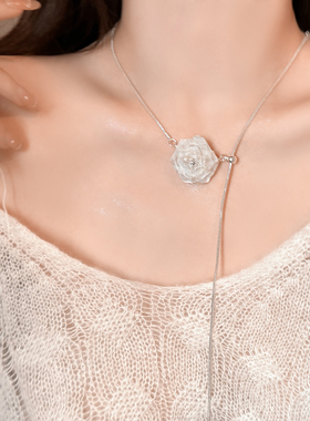 超仙网纱玫瑰花抽拉项链