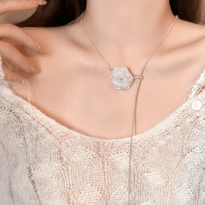 超仙网纱玫瑰花抽拉项链