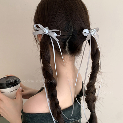芭蕾风银色花朵蝴蝶结飘带发夹女