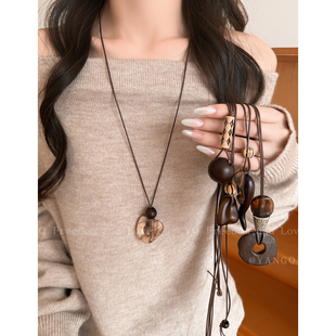 复古咖色吊坠项链女秋冬美拉德长款 毛衣链高级感搭配衣服挂脖配饰
