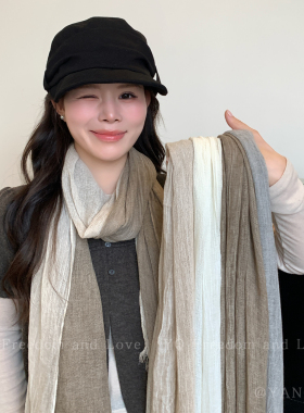 日系咖色薄款棉麻长条围巾女秋冬搭配风衣丝巾披肩出游氛围感围脖
