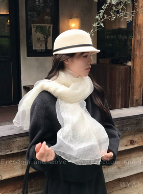 冬日恋歌~真丝混纺白色双层薄纱丝巾女款氛围感围巾披肩两用围脖