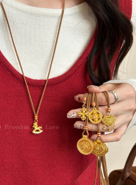 新中式古法沙金小马葫芦项链女轻奢高级感毛衣链马上有钱长款配饰