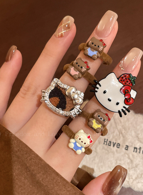 少女之心~卡通猫咪丝绒戒指女可爱甜美独特设计感食指戒闺蜜指环