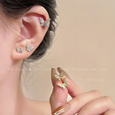 金色蝴蝶结耳钉女2024新款 钛钢耳骨钉轻奢高级感夏季 气质耳环耳饰