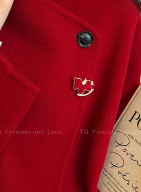 立马暴富！红色植绒小马胸针高档女奢华气质马年配饰项链新年胸花