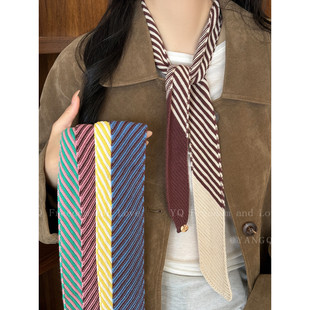 点睛之笔 韩系针织条纹细窄围巾女秋冬长条领带围脖独特腰巾配饰