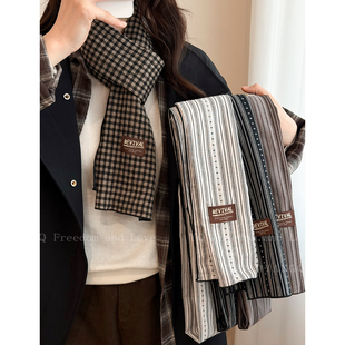 森系文艺格子条纹纯棉小围巾女生2026新款丝巾保暖配大衣围脖配饰